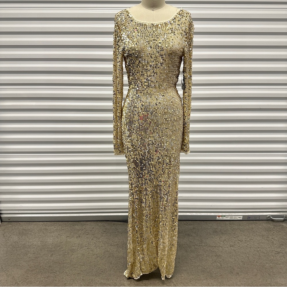 Retrofete Alexa Dress Metallic Sequin Crochet Maxi Ivory Gold Silver NWT M/L - Picture 3 of 5